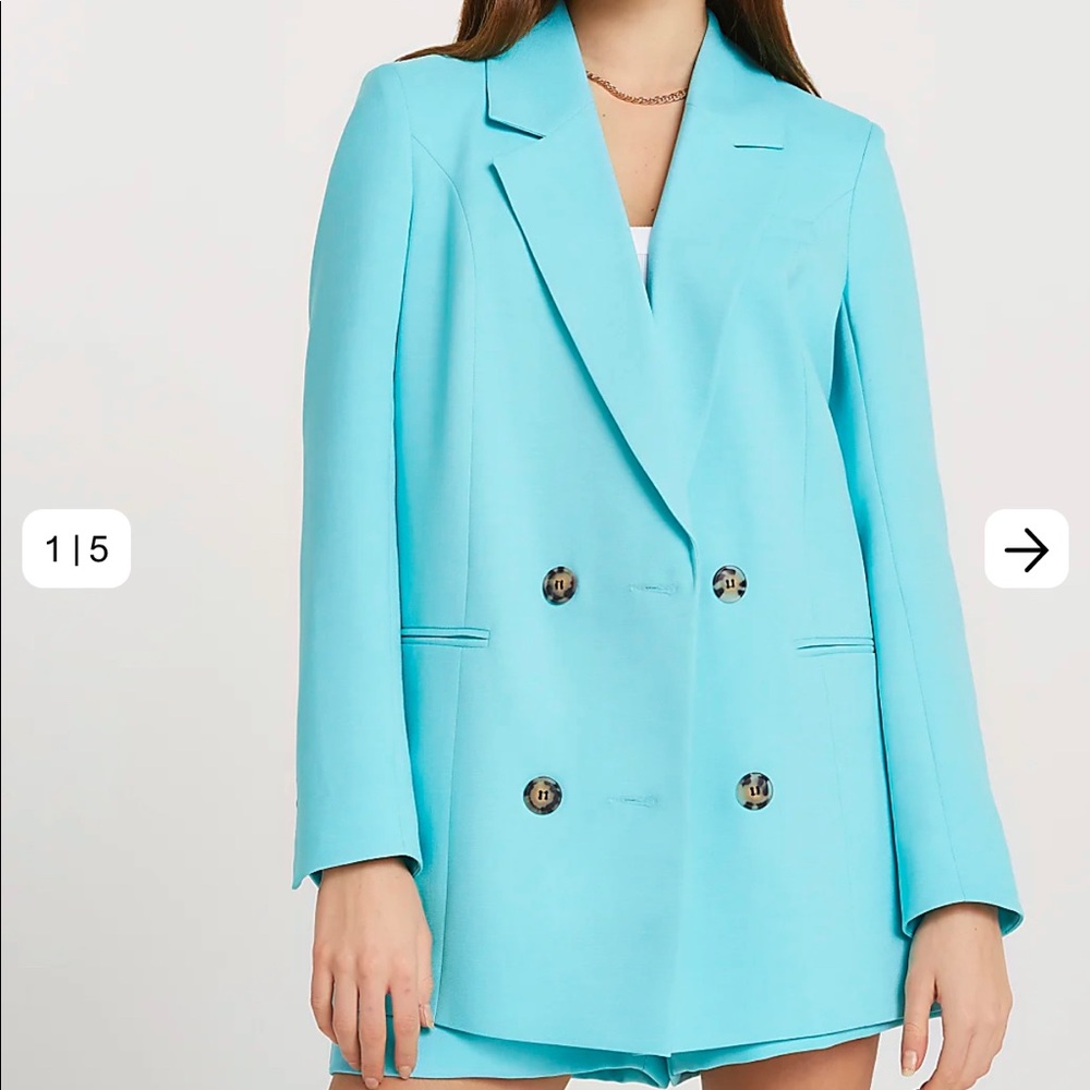 NWT Island Blue Turquoise Long Sleeve Blazer Double breasted